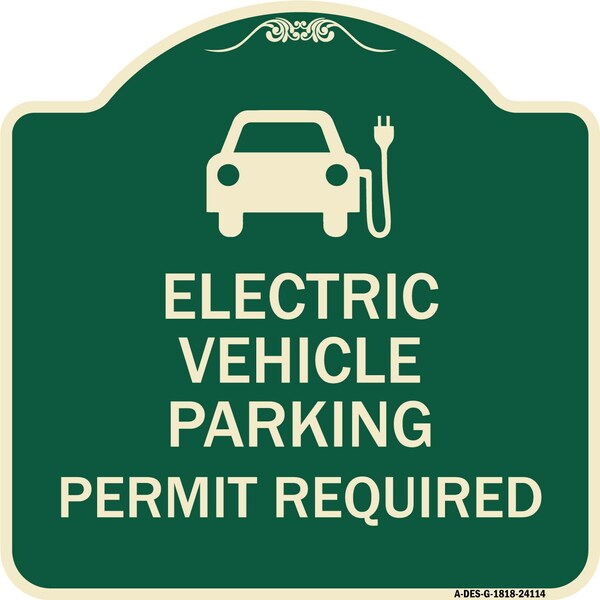 Electric Vehicle Parking Permit Required Heavy-Gauge Aluminum Sign, 18" x 18", G-1818-24114